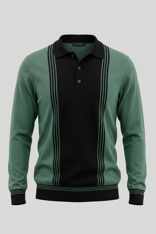 Мъжки памучен пуловер с поло яка в зелено и черно Roberto&Co Roberto Fashion Store Sweater NRO0808KNIGRNCLRS S