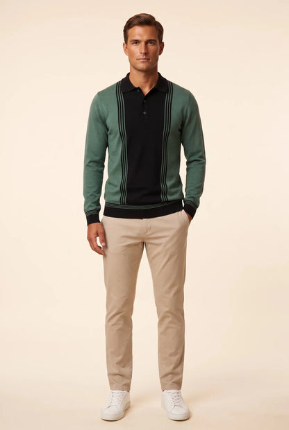 Мъжки памучен пуловер с поло яка в зелено и черно Roberto&Co Roberto Fashion Store Sweater NRO0808KNIGRNCLRS S