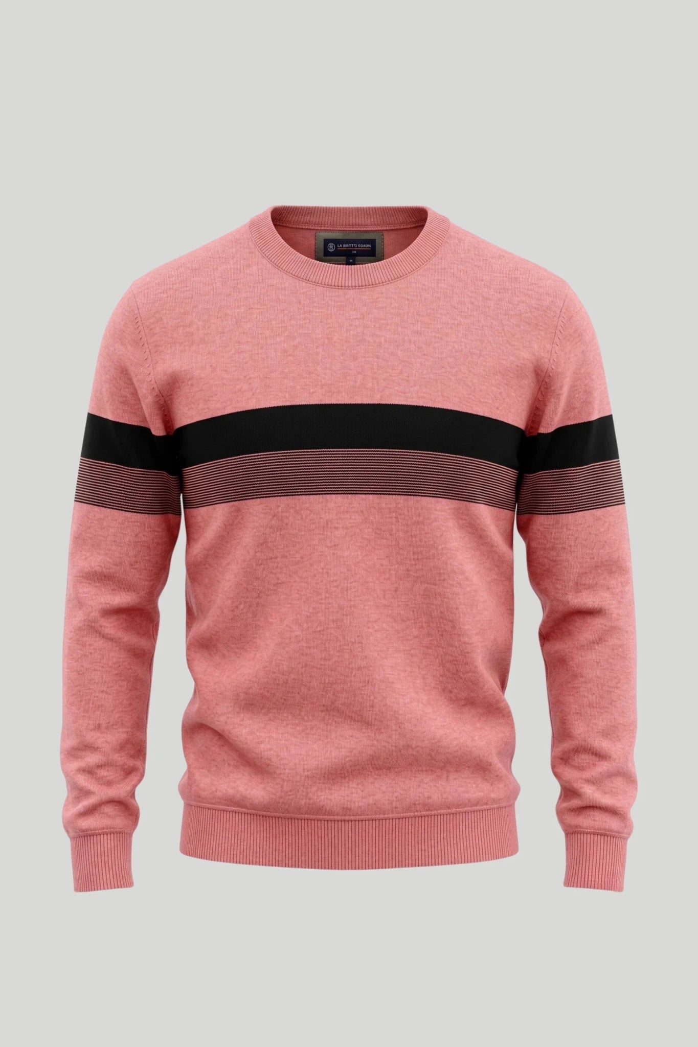 Мъжки памучен пуловер в розово с черна лента на гърдите Roberto&Co Roberto Fashion Store Sweater LGT0808KNIPINSTRS S
