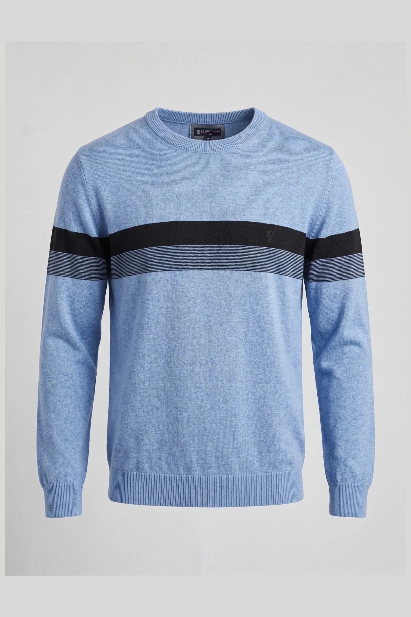 Мъжки памучен пуловер в светлосиньо с черна лента на гърдите Roberto&Co Roberto Fashion Store Sweater LGT0808KNIBLUSTRS S