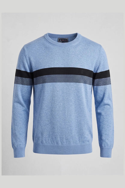 Мъжки памучен пуловер в светлосиньо с черна лента на гърдите Roberto&Co Roberto Fashion Store Sweater LGT0808KNIBLUSTRS S