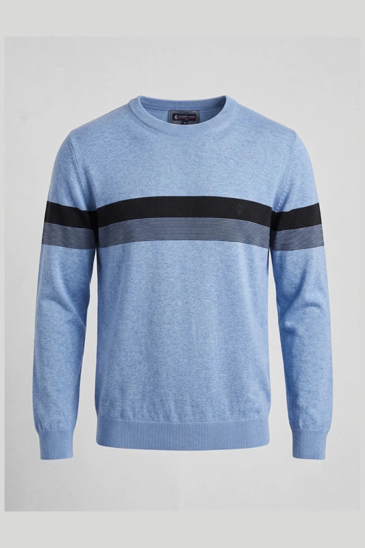 Мъжки памучен пуловер в светлосиньо с черна лента на гърдите Roberto&Co Roberto Fashion Store Sweater LGT0808KNIBLUSTRS S
