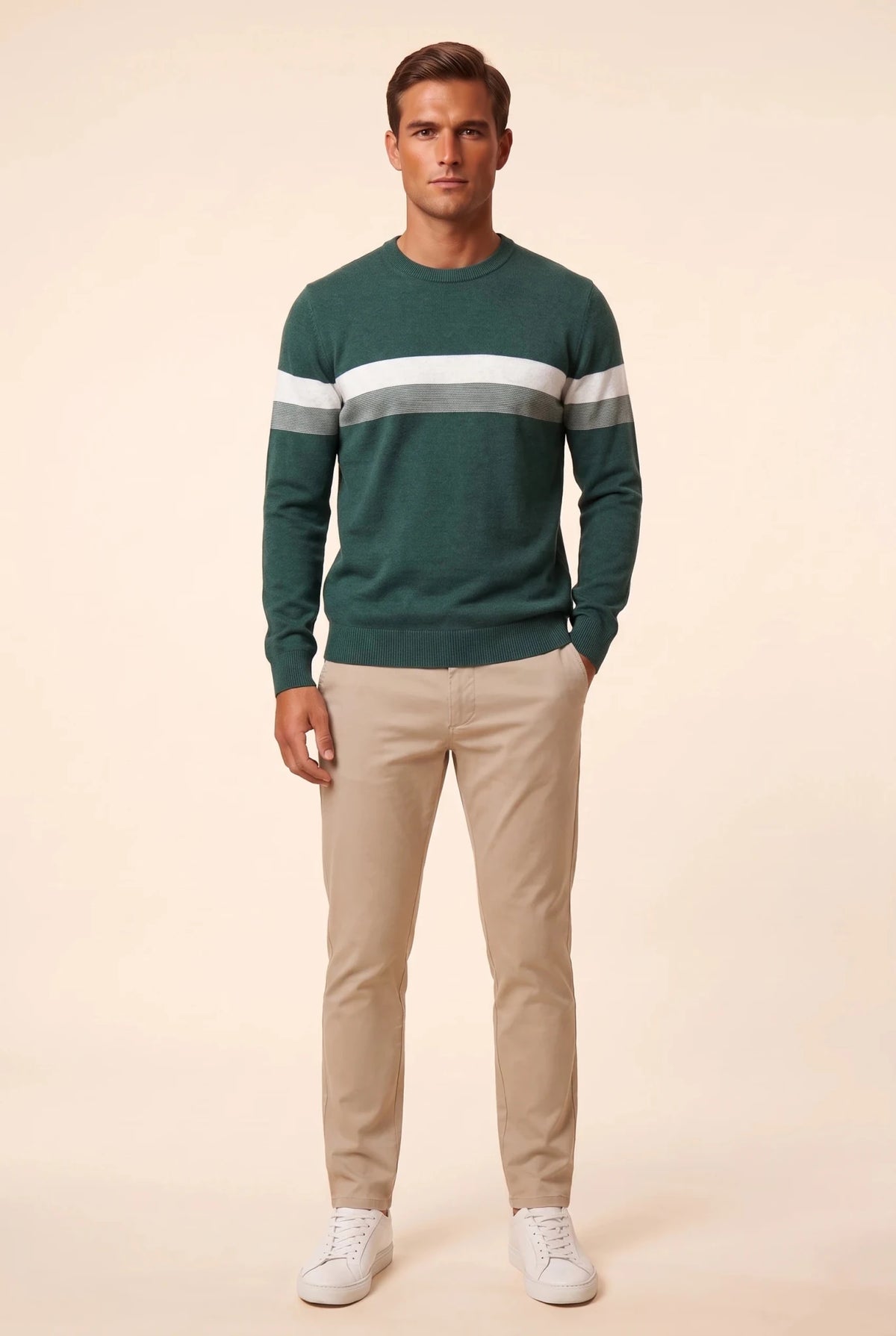 Мъжки памучен пуловер в тъмнозелено с бяла лента на гърдите Roberto&Co Roberto Fashion Store Sweater LGT0808KNIGRESTRS S