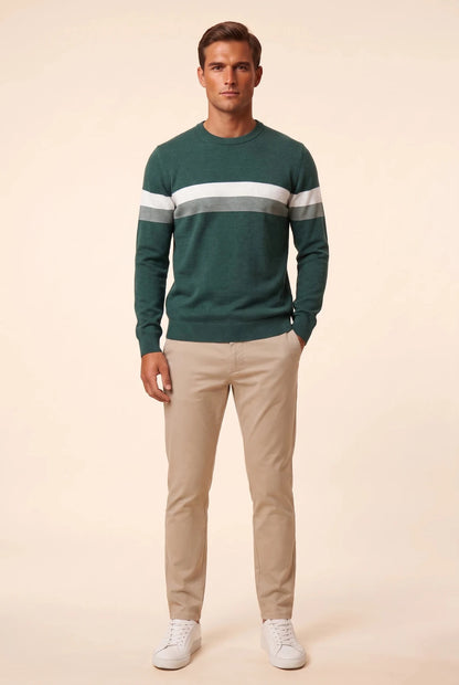 Мъжки памучен пуловер в тъмнозелено с бяла лента на гърдите Roberto&Co Roberto Fashion Store Sweater LGT0808KNIGRESTRS S