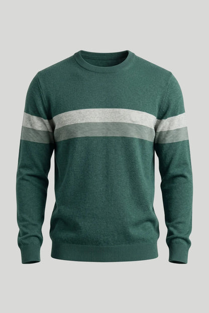 Мъжки памучен пуловер в тъмнозелено с бяла лента на гърдите Roberto&Co Roberto Fashion Store Sweater LGT0808KNIGRESTRS S
