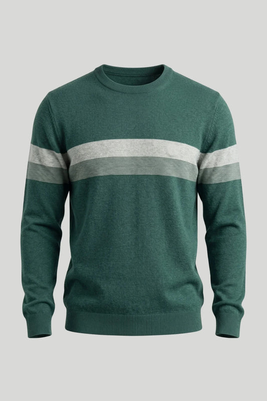 Мъжки памучен пуловер в тъмнозелено с бяла лента на гърдите Roberto&Co Roberto Fashion Store Sweater LGT0808KNIGRESTRS S