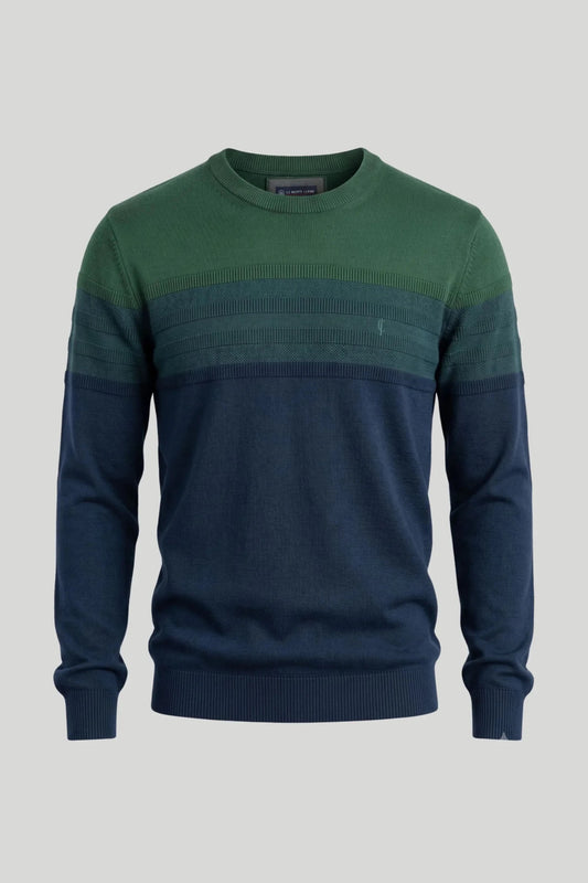 Мъжки памучен пуловер в зелено и тъмносиньо Roberto&Co Roberto Fashion Store Sweater LGT0808KNIGRNSTRS S