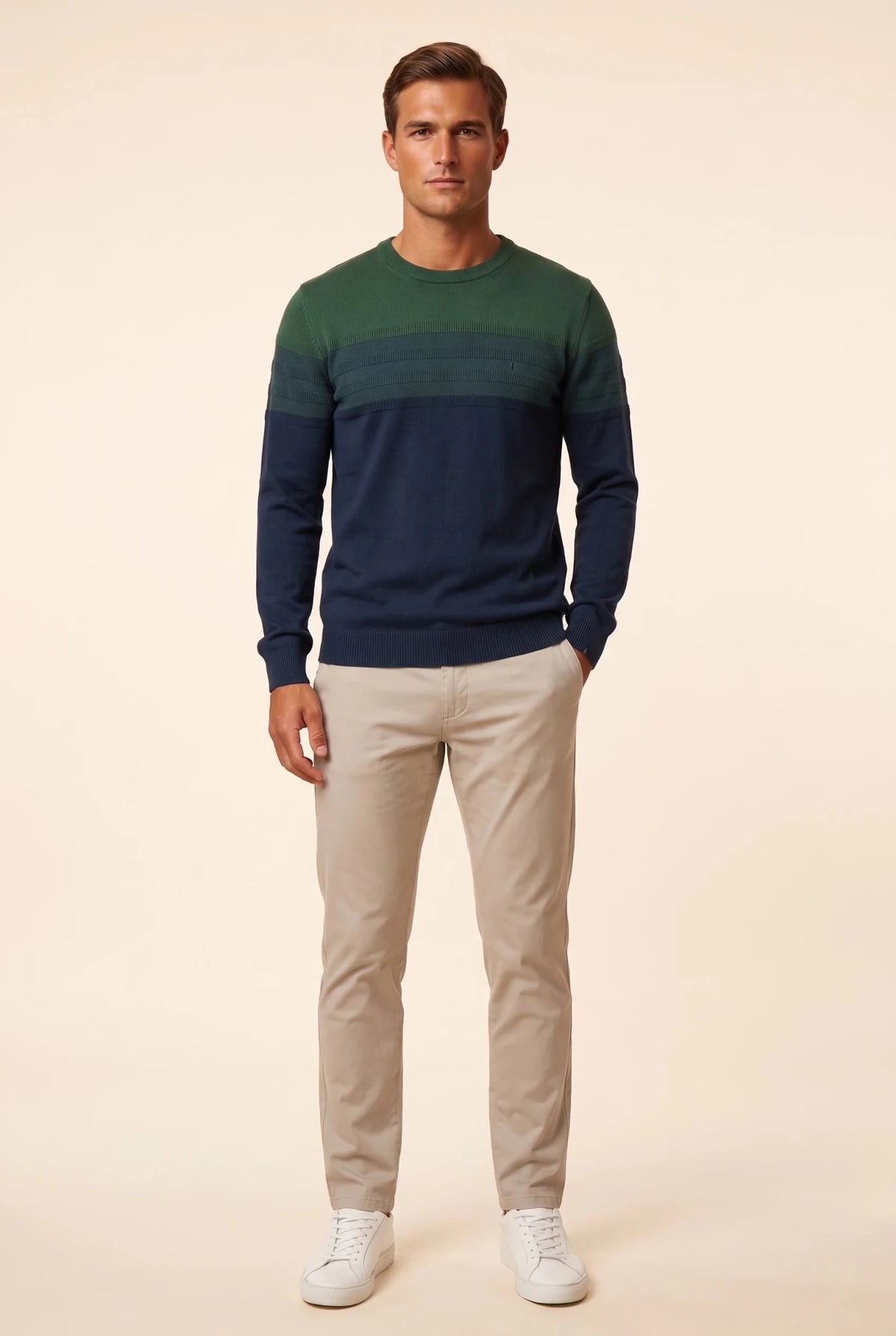 Мъжки памучен пуловер в зелено и тъмносиньо Roberto&Co Roberto Fashion Store Sweater LGT0808KNIGRNSTRS S
