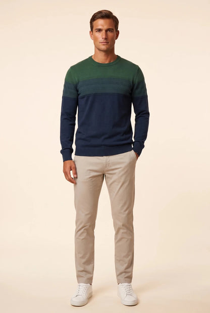 Мъжки памучен пуловер в зелено и тъмносиньо Roberto&Co Roberto Fashion Store Sweater LGT0808KNIGRNSTRS S