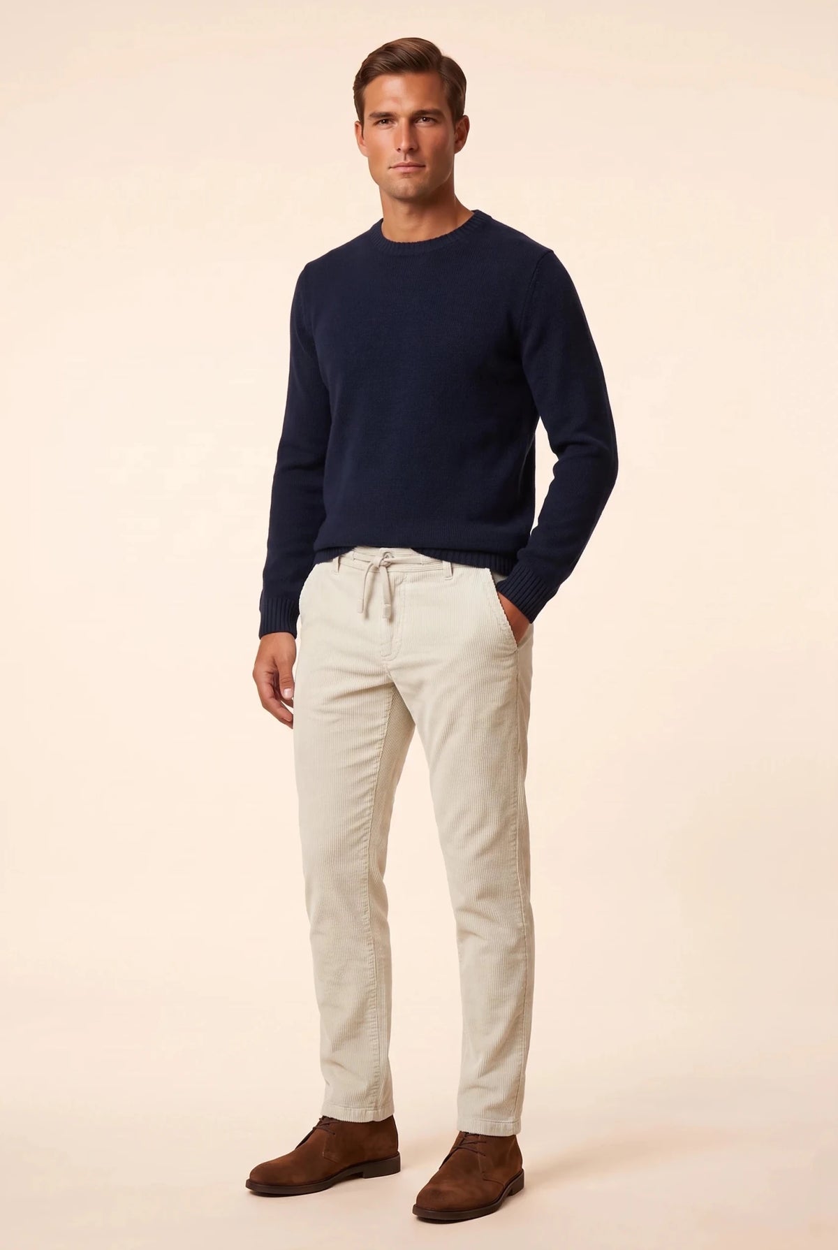 Мъжки прав панталон от рипсено кадифе Mayoral Santiago de Compostela - екрю Boston Roberto Fashion Store Sweater MAY83839431-40 40
