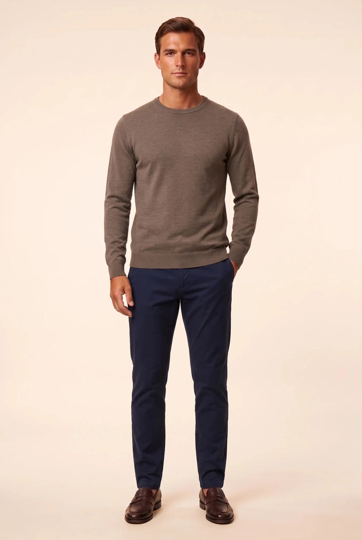 Мъжки пуловер от мериносова вълна Mayoral Marbella - мока Boston Roberto Fashion Store Sweater MAY83403317-S S