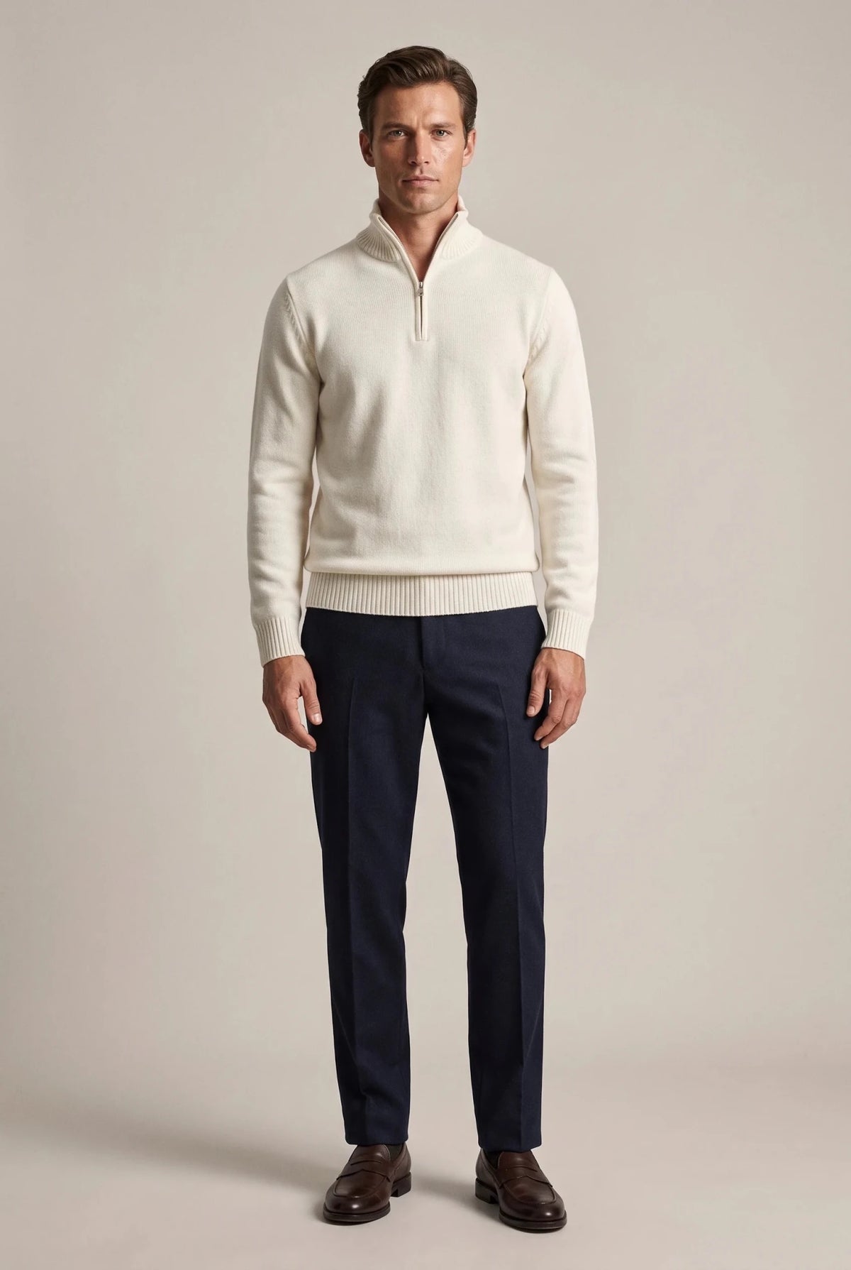Мъжки пуловер с висока яка Boston Bilbao - екрю Boston Roberto Fashion Store Sweater MAY83408431-S S