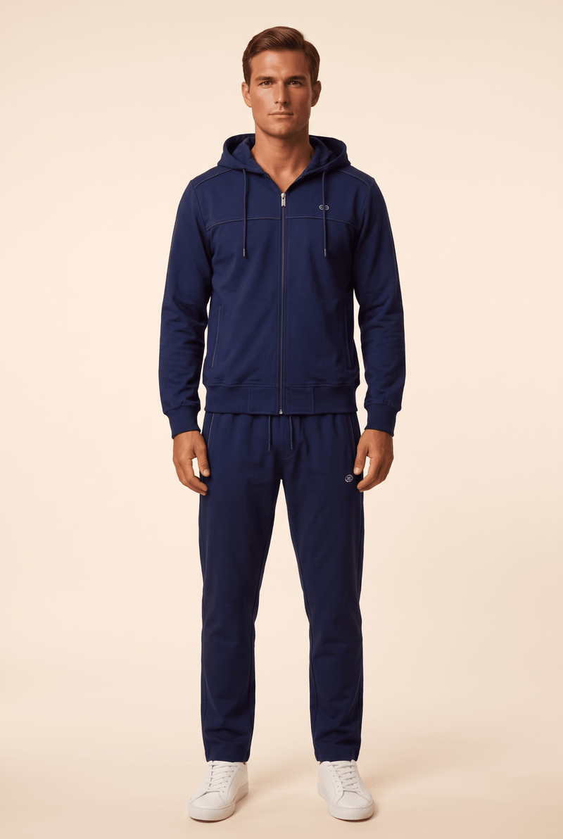 Erkek kapüşonlu spor takımı, koyu lacivert - Boyutlar M, L, XL, 2XL, 3XL
