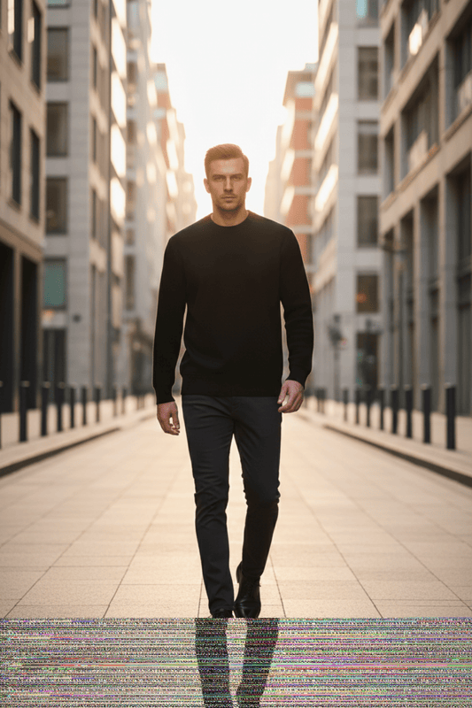 Men's Sports Sweatshirt with Knitted Sleeves, Black – облечен