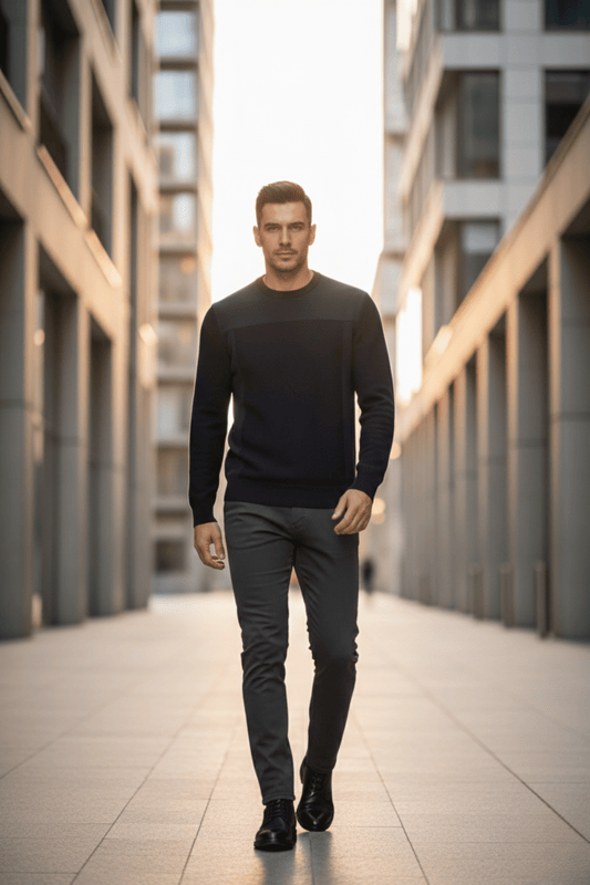 Men's Sports Sweatshirt with Knitted Sleeves, Blue – облечен