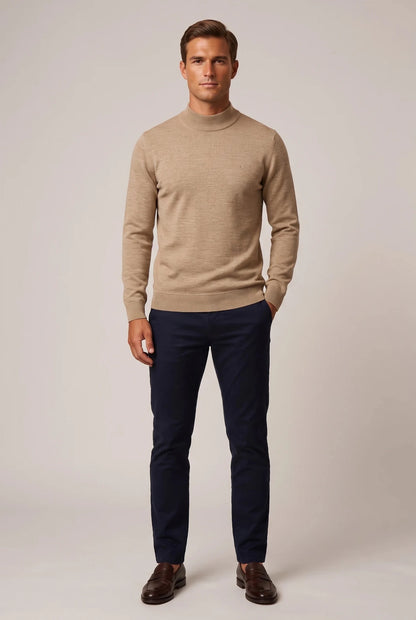 Мъжки вълнен пуловер с поло яка в бежово Roberto&Co Roberto Fashion Store Sweater GTL0808KNIBRWPOLS S
