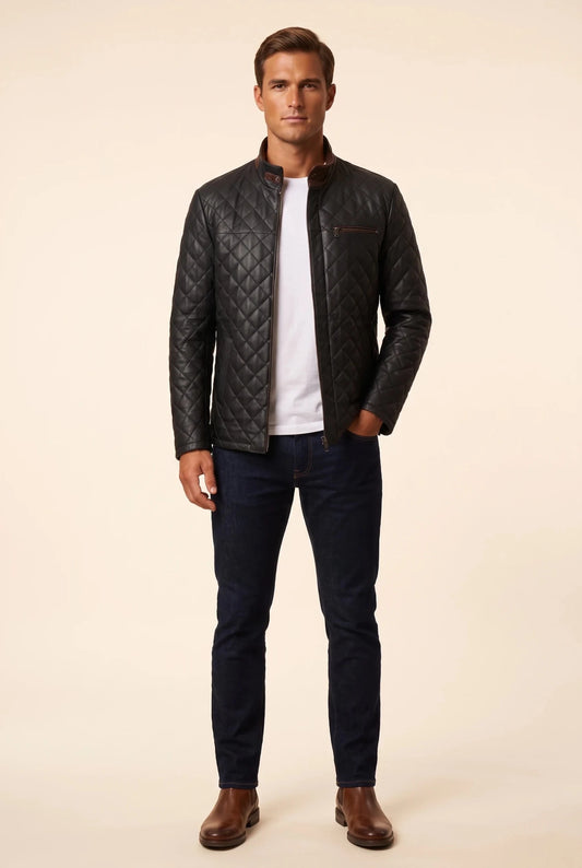 Men's "Cavallero" Genuine Leather Jacket, Black — Classic Cut — Plus Size 3XL-8XL – облечен