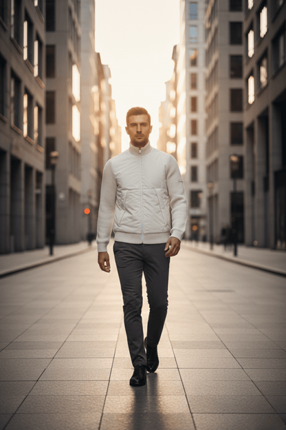 Мъжко Спортно Яке с плетени ръкави, Бял Giotelli Roberto Fashion Store Jacket GIO2601SWEWHIZIPM M