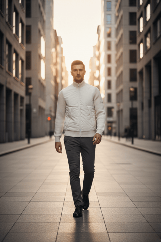 Men's Sports Jacket with Knitted Sleeves, White – облечен