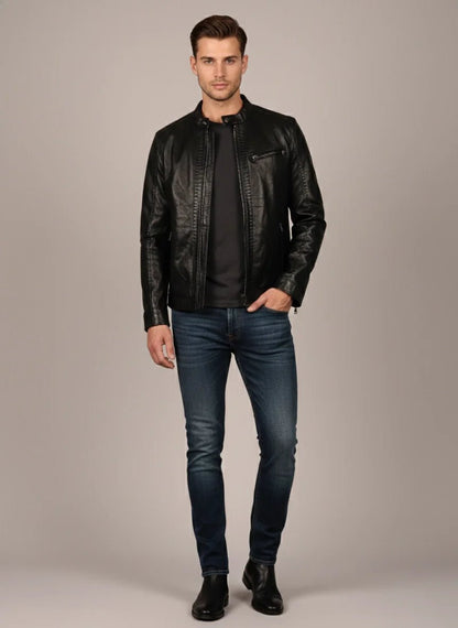 Мъжко Яке от Агнешка Кожа, Черен Roberto Fashion Roberto Fashion Store Set LEA1302JCKBLKTIG-L S