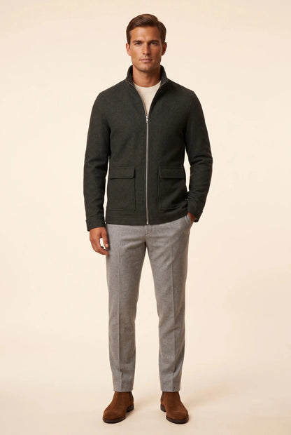 Мъжко яке с висока яка от вълнена смес Boston - тъмнозелен Boston Roberto Fashion Store Sweater MAY83654387-S S