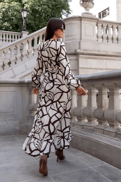 Рокля "АННА" дълга в бежов и кафяво, идеална за ежедневието и специални поводи LaBalancia Roberto Fashion Store Shirt 5907378504145 XS/S