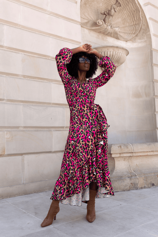 Рокля "АННА" дълга в пантерски десен с розови акценти за жени LaBalancia Roberto Fashion Store Shirt 5907378504169 XS/S