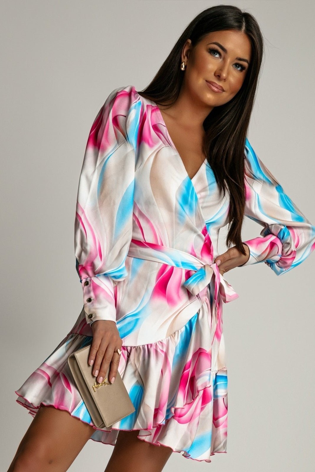 Рокля "АННА" - Ярък розово - син десен за стилни дами LaBalancia Roberto Fashion Store Shirt  XS/S