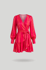 Vestido ANNA – estampa animal (pantera energética), vermelho-rosa