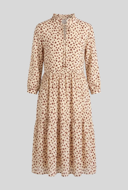 Рокля на точки "Vittoria" - Silky Touch - бежово Roberto&Co Roberto Fashion Store Dress VTR1007DRSBEIDOT-44 44