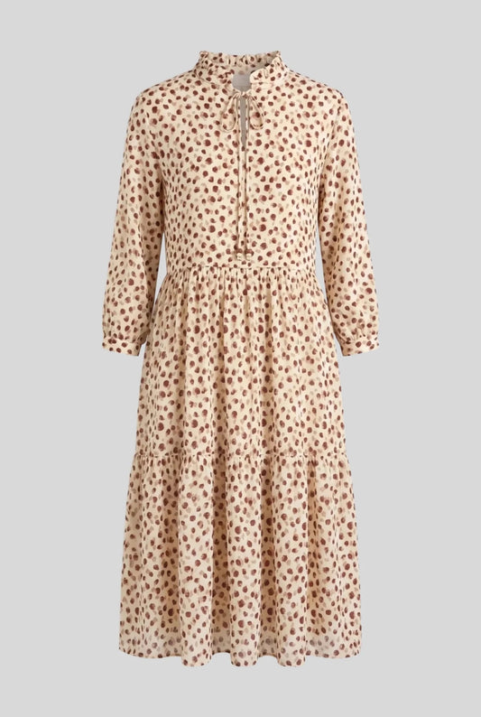 Рокля на точки "Vittoria" - Silky Touch - бежово Roberto&Co Roberto Fashion Store Dress VTR1007DRSBEIDOT-44 44