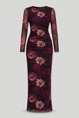 Vestido de tule LUSH em bordô com estampa floral - estilo elegante para a mulher moderna