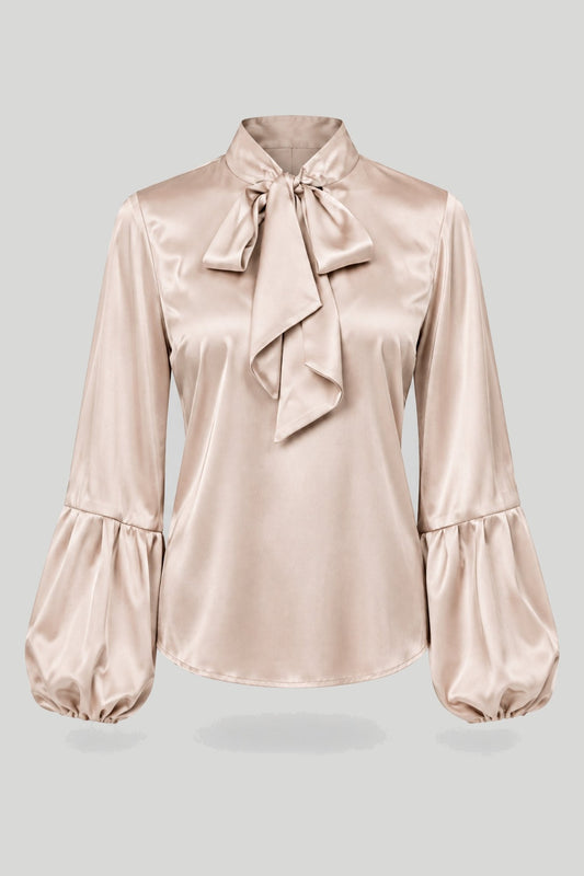 Damen-Satinbluse VIVIENNE – Beige, elegant und weich – снимка на продукта