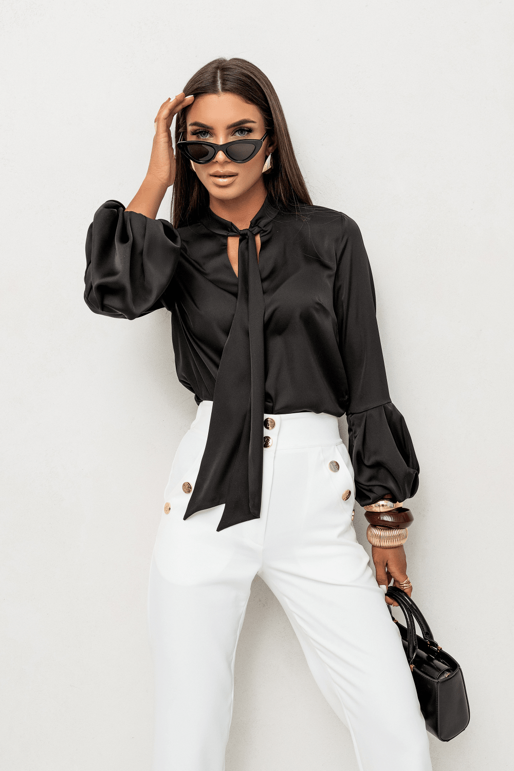 Сатенена дамска риза VIVIENNE – елегантно черно LaBalancia Roberto Fashion Store Set 5907378518012 S