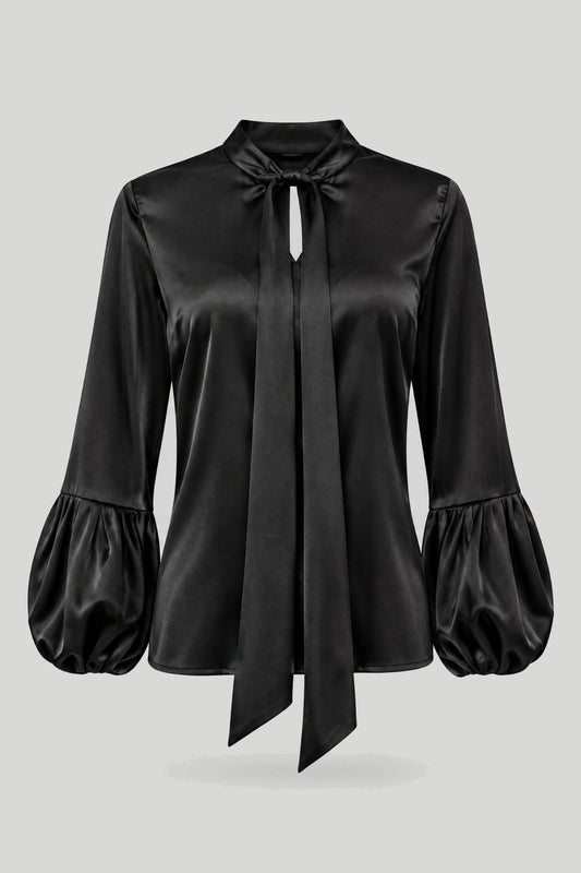 Damen-Satinbluse VIVIENNE – elegantes Schwarz – снимка на продукта