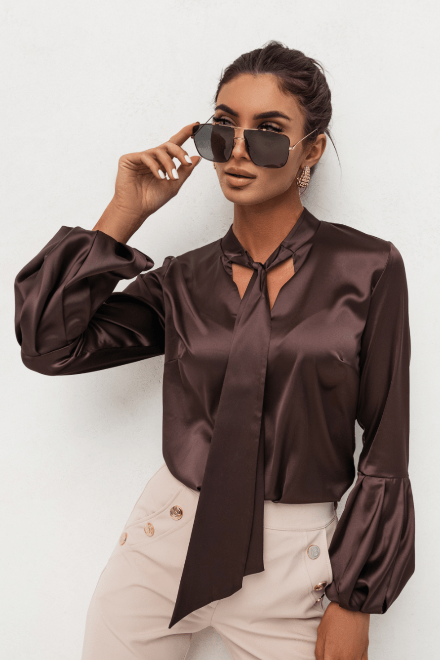 Сатенена дамска риза VIVIENNE – кафява елегантност LaBalancia Roberto Fashion Store Set 5907378518074 S