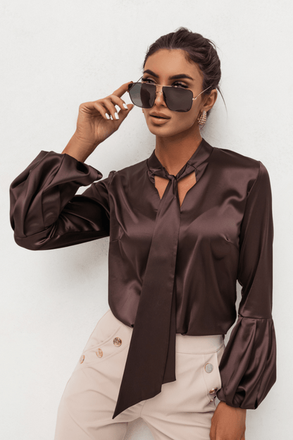 Сатенена дамска риза VIVIENNE – кафява елегантност LaBalancia Roberto Fashion Store Set 5907378518074 S