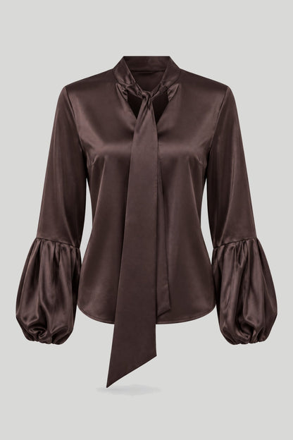 Сатенена дамска риза VIVIENNE – кафява елегантност LaBalancia Roberto Fashion Store Shirt 5907378518074 S