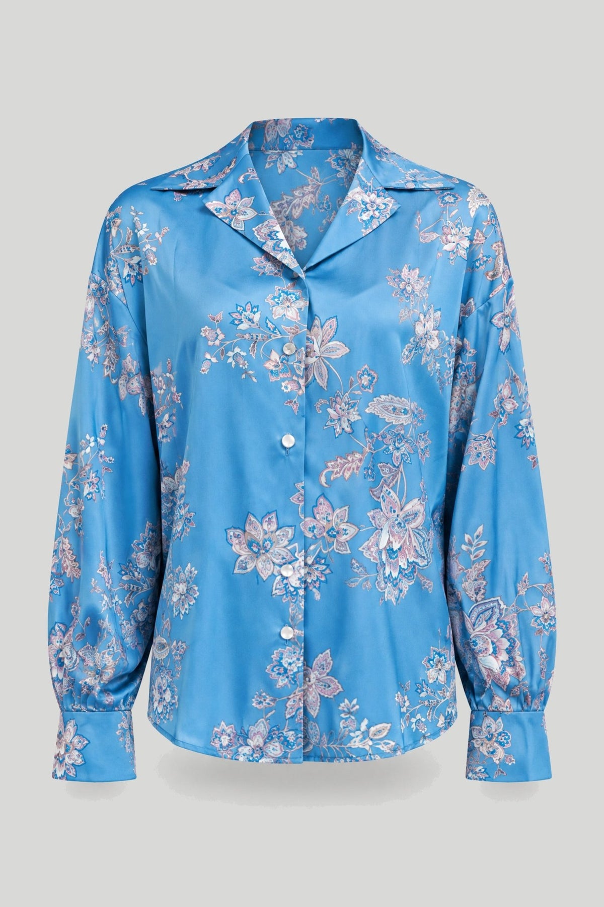 Сатенена риза MADDIE „Indigo Flowers“ – елегантен флорален десен LaBalancia Roberto Fashion Store Set 5907378517954 S