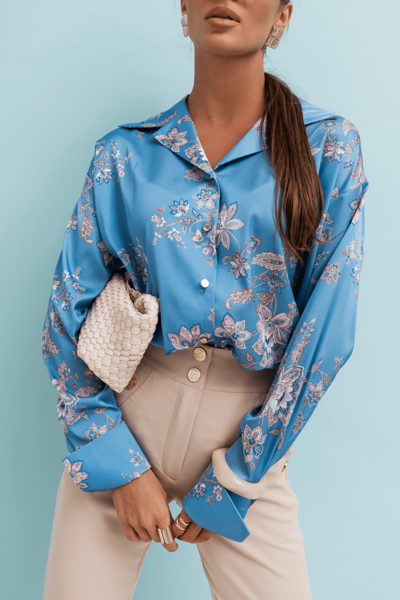 Сатенена риза MADDIE „Indigo Flowers“ – елегантен флорален десен LaBalancia Roberto Fashion Store Set 5907378517954 S