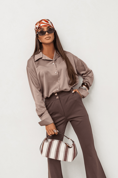 Сатенена риза MADDIE в нюанс Fango – елегантна и комфортна LaBalancia Roberto Fashion Store Set 5907378517916 S