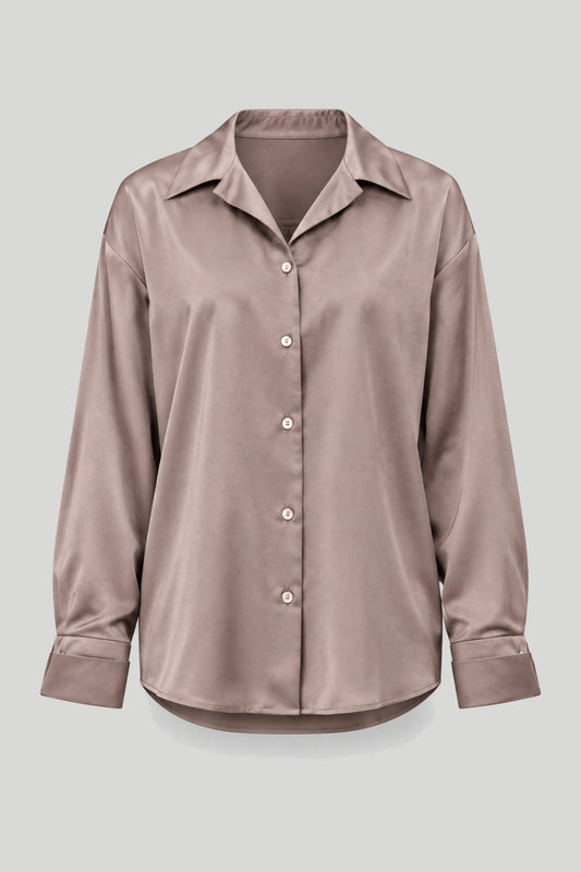 Satinbluse MADDIE im Farbton Fango – elegant und bequem – снимка на продукта