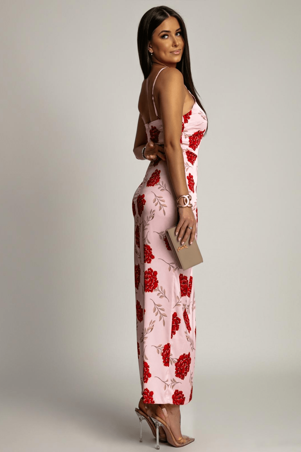 Сатенена рокля - розови цветя LaBalancia Roberto Fashion Store Dress 5907378522330 XS/S