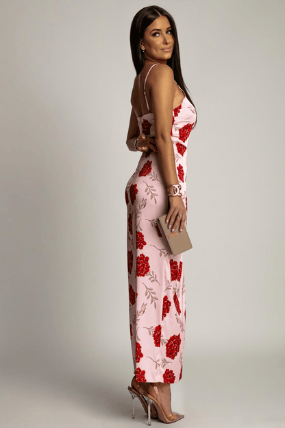 Сатенена рокля - розови цветя LaBalancia Roberto Fashion Store Dress 5907378522330 XS/S