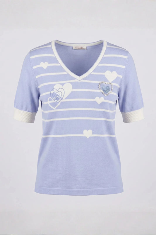 Синя плетена тениска с дизайн на сърца за жени Roberto&Co Roberto Fashion Store Sweater FLC2207KNIBLSBLU-38/40 38/40