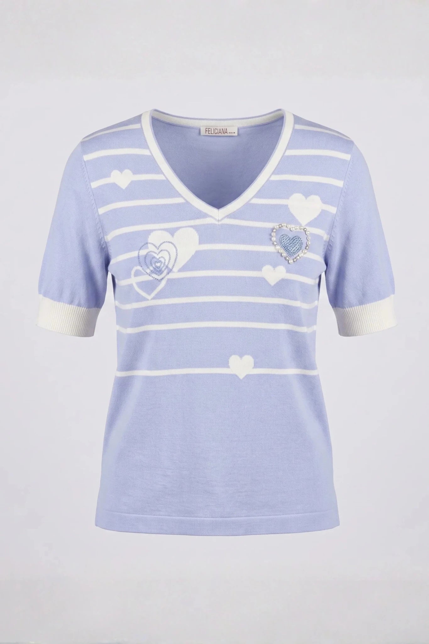 Синя плетена тениска с дизайн на сърца за жени Roberto&Co Roberto Fashion Store Sweater FLC2207KNIBLSBLU-46/48 46/48