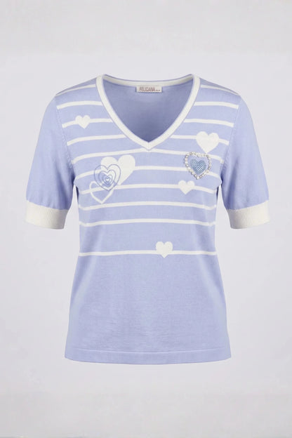 Синя плетена тениска с дизайн на сърца за жени Roberto&Co Roberto Fashion Store Sweater FLC2207KNIBLSBLU-46/48 46/48