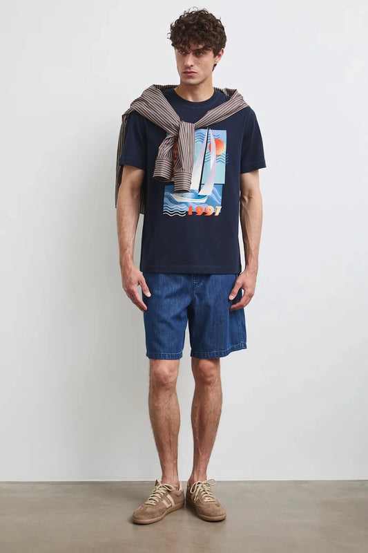 Тъмносиня мъжка тениска от 100% памук с преден принт Medicine Roberto Fashion Store T-shirt RW26-TSM114-59X-S S