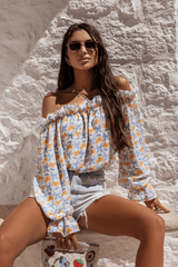 Γυναικεία μπλούζα (Off-shoulder) MIA - Μπλε με λεμόνια