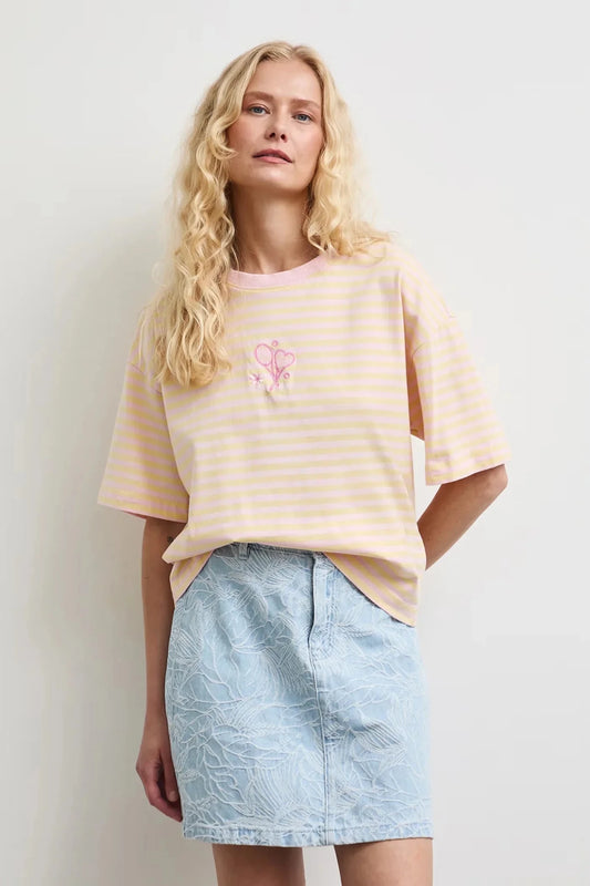 Жълта дамска овърсайз тениска на райе от 100% памук Medicine Roberto Fashion Store T-shirt RW26-TSD106-10A-XS XS